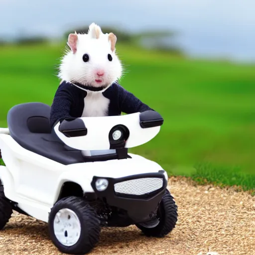 Prompt: white hamster driving!!!!!!! a quad