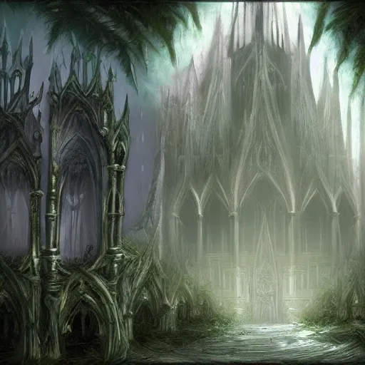 Prompt: dark fantasy cathedral in jungle