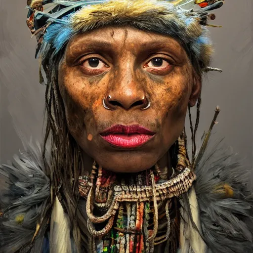 Prompt: Intricate five star witch doctor facial portrait by Pablo Picasso and Greg Rutkowski, oil on canvas, HDR, high detail, Photo realistic, hyperrealism,matte finish, high contrast, 3d depth, masterpiece, vivid and vibrant colors, enhanced light effect, enhanced eye detail,artstationhd