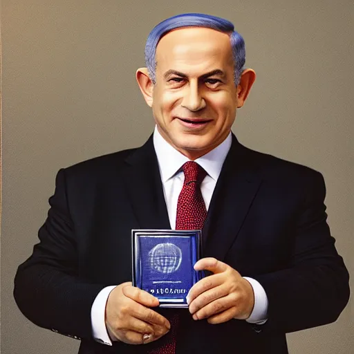 Image similar to award winning studio portrait of benjamin netanyahu with warm and loving eyes