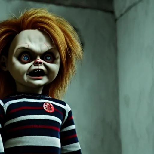 Prompt: Chucky the killer doll movie still 8k hdr scary lighting