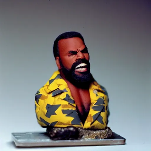 Image similar to mr. t action figure melting in acid, detailed facial expressions, 1 9 8 0 s aesthetic