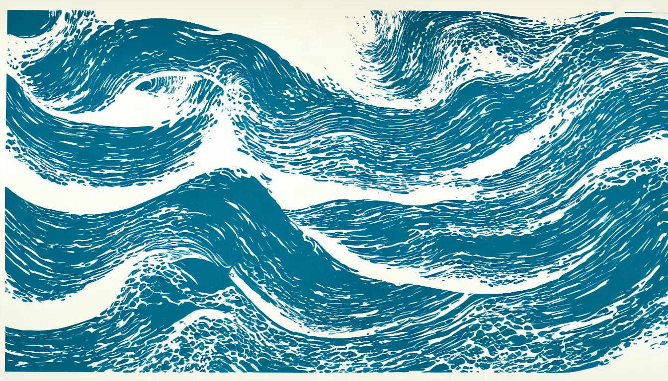 Prompt: ocean wave, a screenprint by robert rauschenberg, behance contest winner, deconstructivism, da vinci, constructivism, greeble