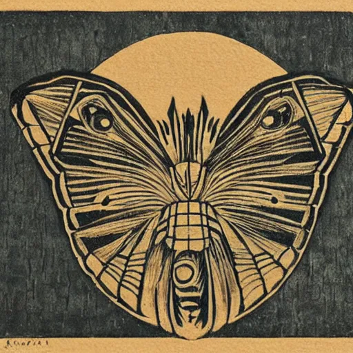 Prompt: mothra, woodblock art, high detail,