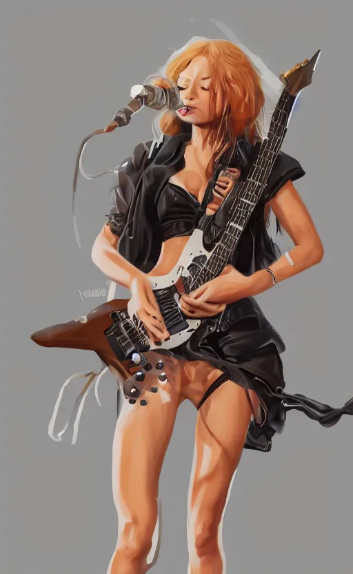 Image similar to rock star girl. concept art, artstation trending, digital painting highly detailed, vxf, cinematic