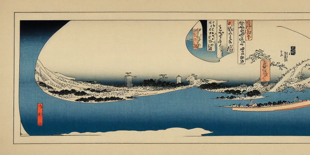 Prompt: ukiyo-e lanscape portrait of the Boston Skyline by hokusai