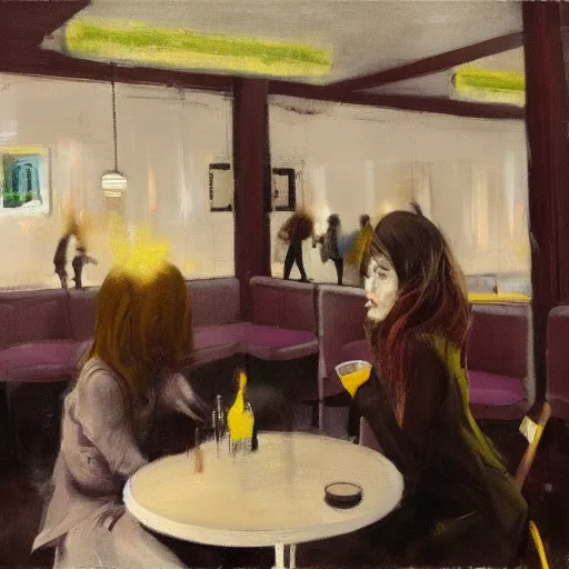 Image similar to a hot college girl spasming in a void cafe full of existential void, painted by Francis Bacon, style of Adrian Ghenie ultradetailed 8k, Brett Amory, Peter Doig