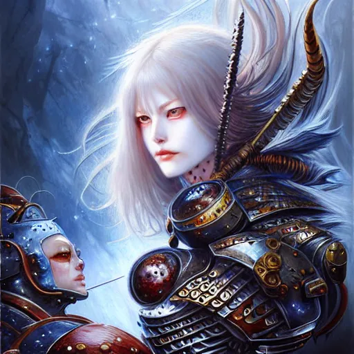 Image similar to a meoguard human warrior!!!, fantasy, dungeons and dragons, an ultrafine detailed painting by ayami kojima, cgsociety, fantasy, anime digital art, lovecraftian, cosmic horror, detailed painting