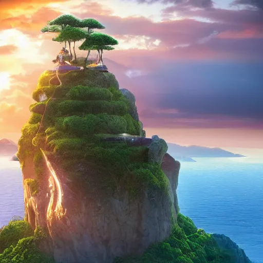 Image similar to floating island, avatar, cinematic, sunset, hyper-realistic, high resolution