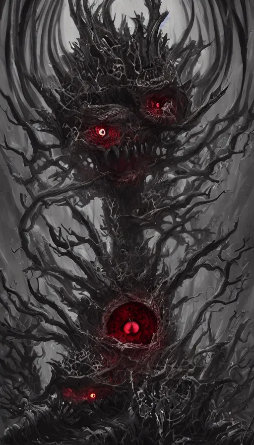 Image similar to a storm vortex made of many demonic eyes and teeth, by artstation