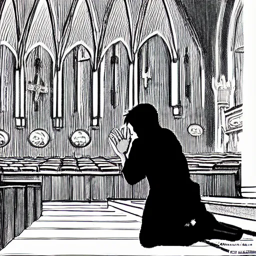 Image similar to Shadow the Hedgehog in church praying to God