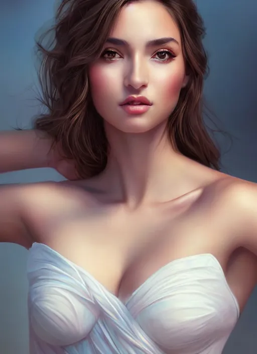 Image similar to a gorgeous greek female photo, professionally retouched, soft lighting, realistic, smooth face, full body shot, torso, dress, perfect eyes, sharp focus on eyes, 8 k, high definition, insanely detailed, intricate, elegant, art by artgerm and jason chan