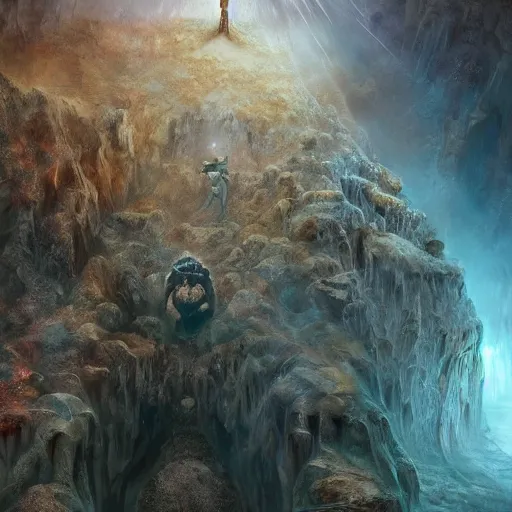 Image similar to journey to the center of the earth, artstation hall of fame gallery, editors choice, # 1 digital painting of all time, most beautiful image ever created, emotionally evocative, greatest art ever made, lifetime achievement magnum opus masterpiece, the most amazing breathtaking image with the deepest message ever painted, a thing of beauty beyond imagination or words