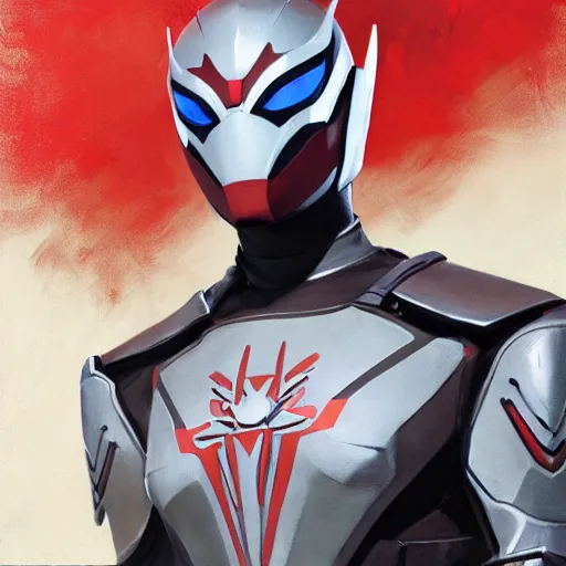 Image similar to greg manchess portrait painting of armored spiderman ultraman grey fox from metal gear cyborg gay japanese - american hybrid as overwatch character, medium shot, asymmetrical, profile picture, organic painting, sunny day, matte painting, bold shapes, hard edges, street art, trending on artstation, by huang guangjian and ail elvgren and sachin teng