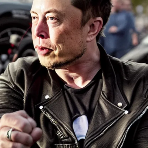 Image similar to Elon Musk in A biker gang very detail4K quality super realistic