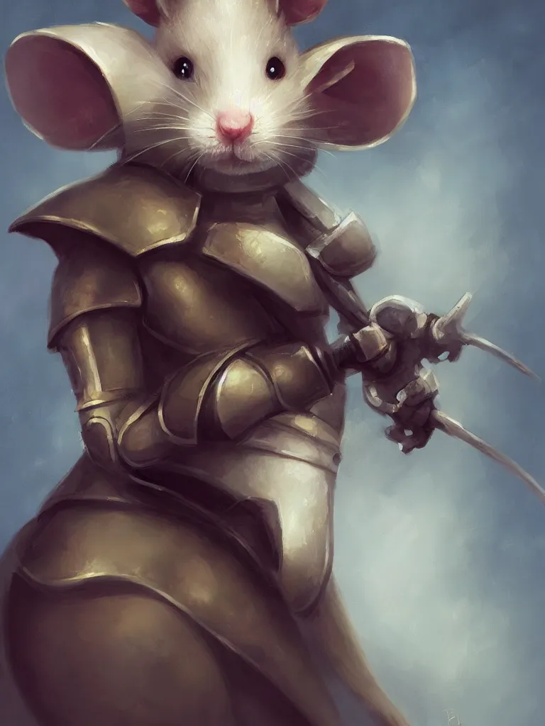 Image similar to portrait of a cute mouse as knight in the style of charlie bowater, oil painting