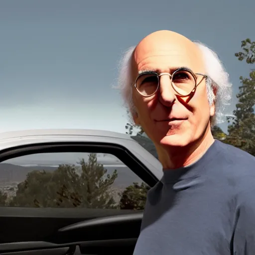 Prompt: larry david standing on roof of 2009 prius, in the style of andy worhol