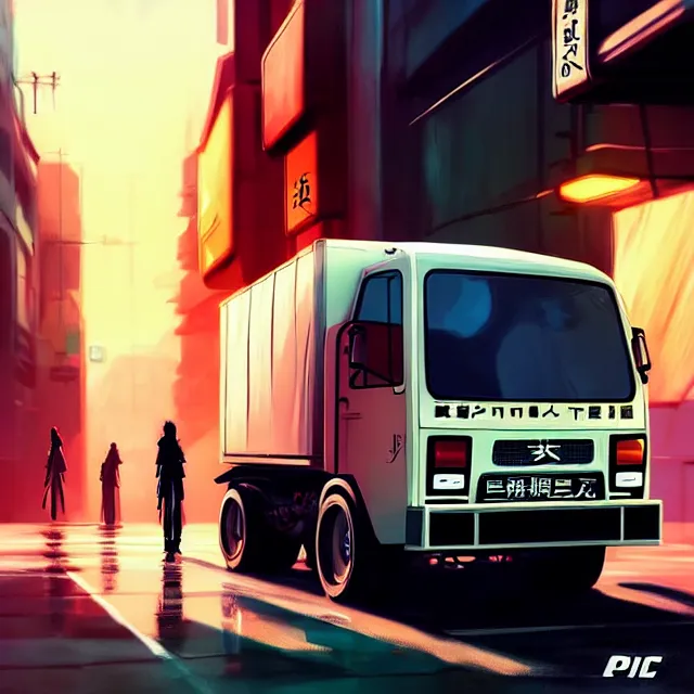 Prompt: epic professional digital art of Japanese Kei truck , best on artstation, cgsociety, wlop, Behance, pixiv, astonishing, impressive, outstanding, epic, cinematic, stunning, bounce lighting, gorgeous, concept artwork, much detail, much wow, masterpiece.