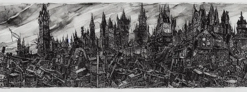 Prompt: the alchemical art of etching by master anders zorn. a lovecraftian horror destroying a city. ink highly detailed lines