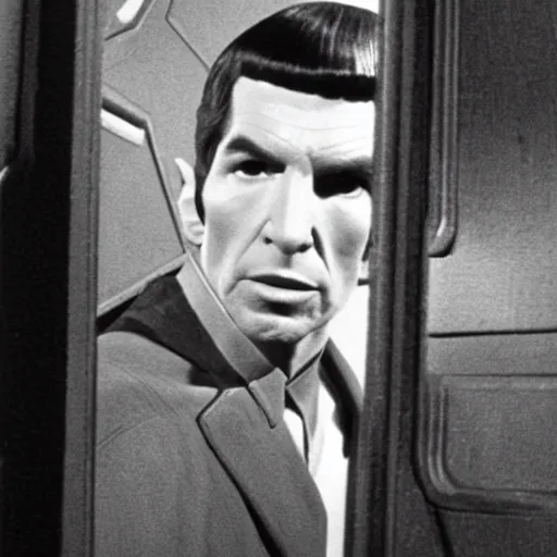 Image similar to photo of mr spock, mr spock star trek exiting!! the tardis!!!