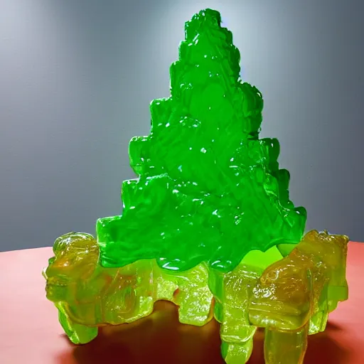 Prompt: a tree made of jello, gelatinous, shiny