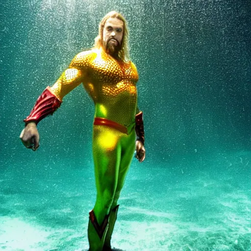 Image similar to aquaman in emotional movement, underwater photography and light scattering, water refractions turned out impressive imho,