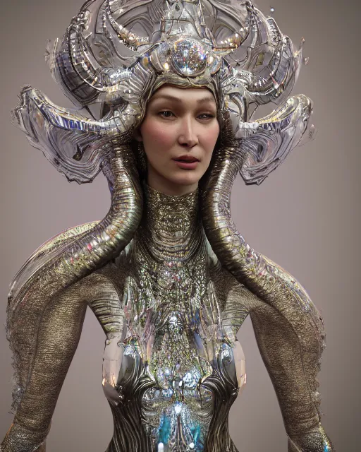 Image similar to a highly detailed metahuman 4 k close up render of an alien goddess bella hadid monument renaissance in iris van herpen dress schiaparelli in diamonds crystals swarovski and jewelry iridescent in style of alphonse mucha gustav klimt trending on artstation made in unreal engine 4