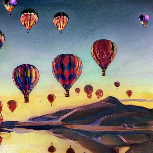 Image similar to beautiful lit hot air balloons floating in the beautiful night sky, john singer sargent art style, 4 k, modern