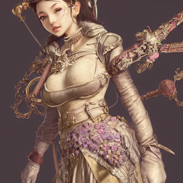 Image similar to studio portrait of neutral good colorful female cleric bard healer as absurdly beautiful, elegant, young skinny gravure idol, ultrafine hyperrealistic detailed face illustration by kim jung gi, irakli nadar, intricate linework, sharp focus, bright colors, matte, octopath traveler, final fantasy, unreal engine highly rendered, global illumination, radiant light, intricate environment