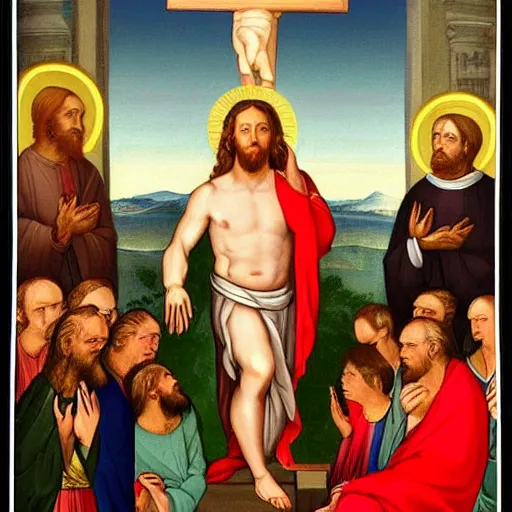 Image similar to mark zuckerberg depicted as jesus in a religious painting