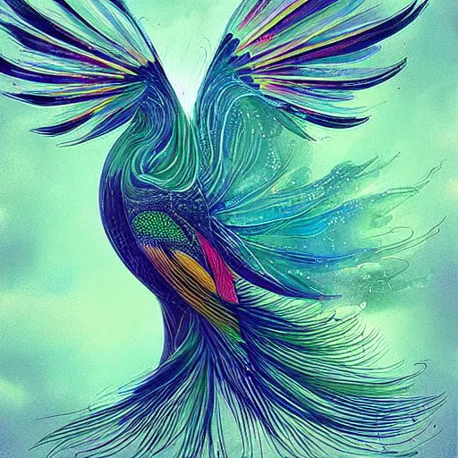 Image similar to “a stunning portrait of goddess of bird, fantasy art, beautiful colors, dramatic”