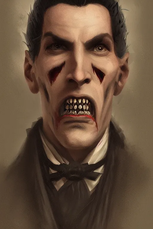 Image similar to portrait, count dracula 🧛‍♂️ , face portrait, raphael lacoste, eddie mendoza, alex ross, concept art, matte painting, highly detailed, rule of thirds, dynamic lighting, cinematic, detailed, denoised, centerd