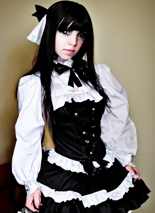 Prompt: emo goth girl in a maid outfit