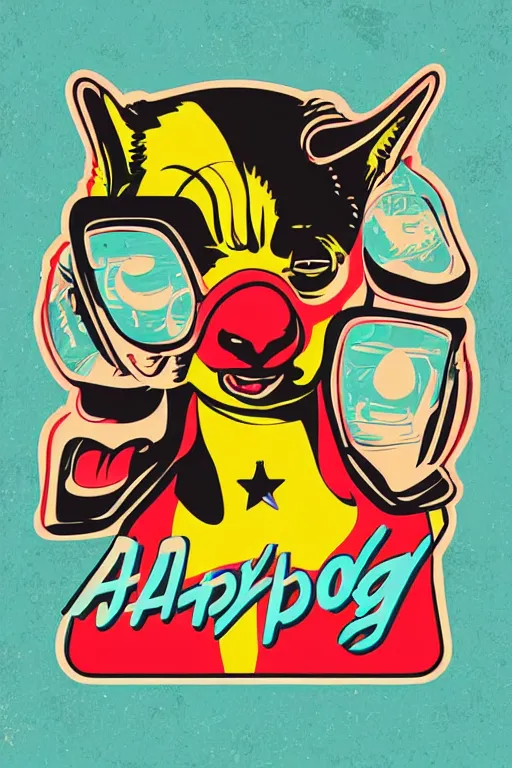 Prompt: happy dog, 7 6 retro futurist illustration art by butcher billy, sticker, colorful, illustration, highly detailed, simple, smooth and clean vector curves, no jagged lines, vector art, smooth andy warhol style