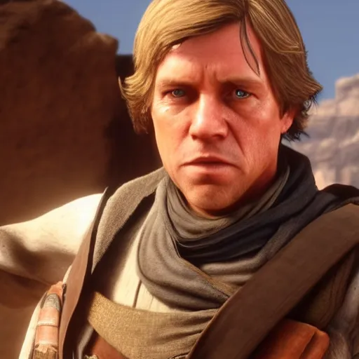 Prompt: Film still of Luke Skywalker, from Red Dead Redemption 2 (2018 video game)