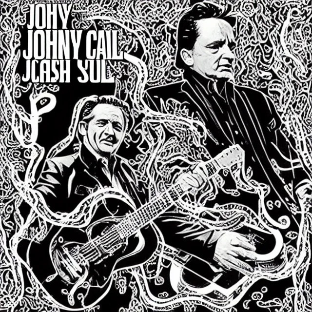 Prompt: album cover for Johnny Cash: The Snake Oil Tapes, album art by Snake Oil Sam, snake 'er up