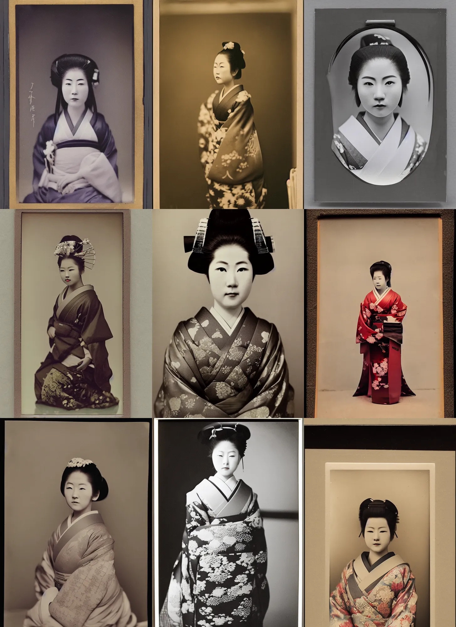 Prompt: Portrait Photograph of a Japanese Geisha Heliochrome Plate