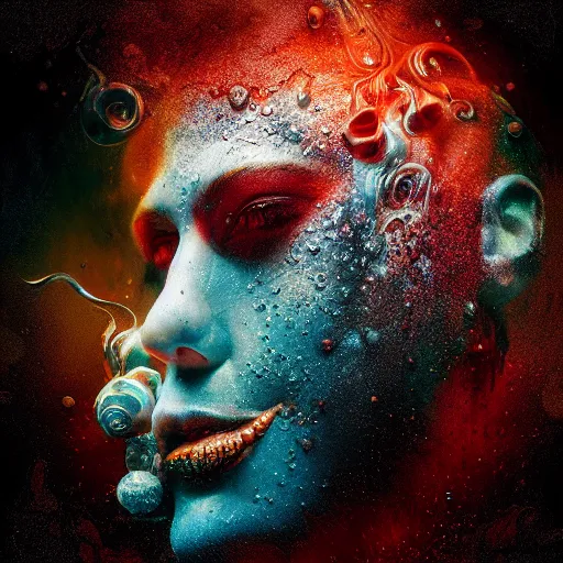 Prompt: underwater ink, album cover art, liquified, highly detailed, photorealism, digital art, 3 d object, octane rendering, unreal engine, by alberto seveso