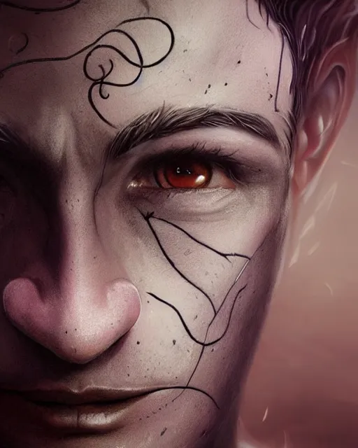 Prompt: centered detailed portrait of a sad clown identical eyes, fantasy, illustration, slender symmetrical face and body, artstation, cinematic lighting, hyperdetailed, cgsociety, 8 k, high resolution, charlie bowater, tom bagshaw, single face, insanely detailed and intricate, octane render, dark fractal background, vfx, postprocessing, featured on artstation, well - rendered