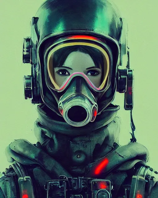 Image similar to detailed portrait neon female swat officer, cyberpunk futuristic, neon, gas mask, reflective puffy coat, decorated with traditional japanese by ismail inceoglu dragan bibin hans thoma greg rutkowski alexandros pyromallis nekro rene margitte, fire & smoke, illustrated, perfect face, fine details, realistic shaded, fine - face, pretty face