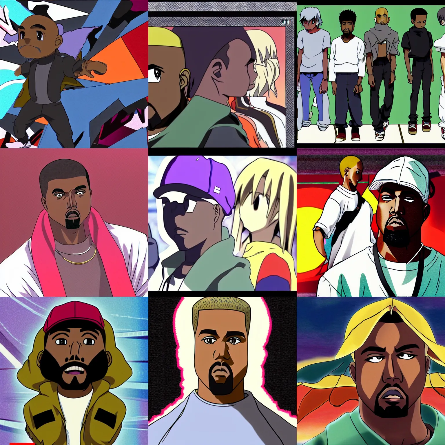 Prompt: Kanye West, screenshot from a 2012s anime, by Ken Sugimori