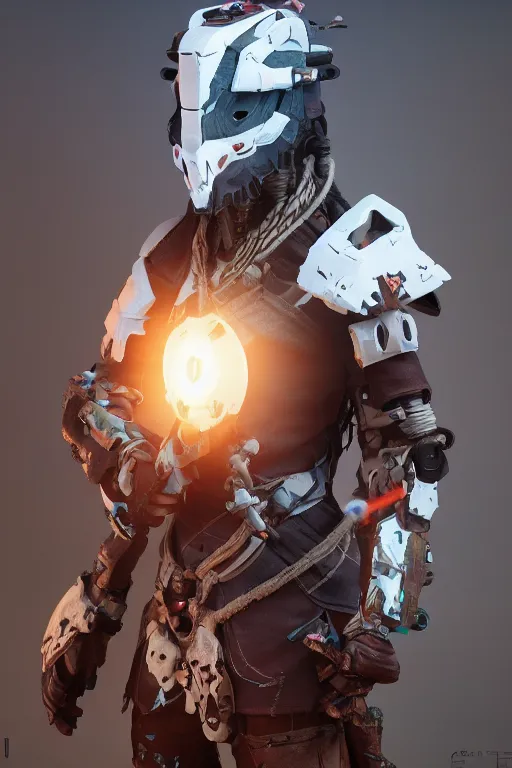 Image similar to combination suit armor aloy horizon forbidden west horizon zero dawn robot ninja mask helmet backpack tribal, aesthetic octane render, 8 k hd resolution, by ilya kuvshinov and cushart krentz and gilleard james radiating a glowing aura cgi rtx 2 0 2 2