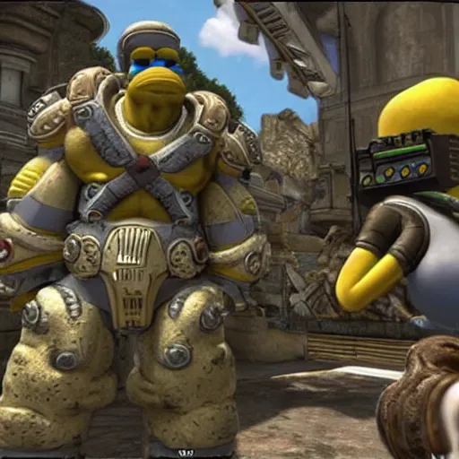 Prompt: 3d Homer Simpson in Gears of War