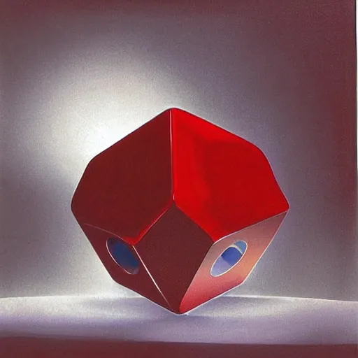 Prompt: chrome spheres on a red cube by syd brak