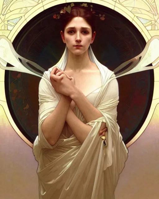 Image similar to a portrait of virgo god, concept art, smooth, sharp focus, illustration, art by artgerm and greg rutkowski and alphonse mucha and william - adolphe bouguereau