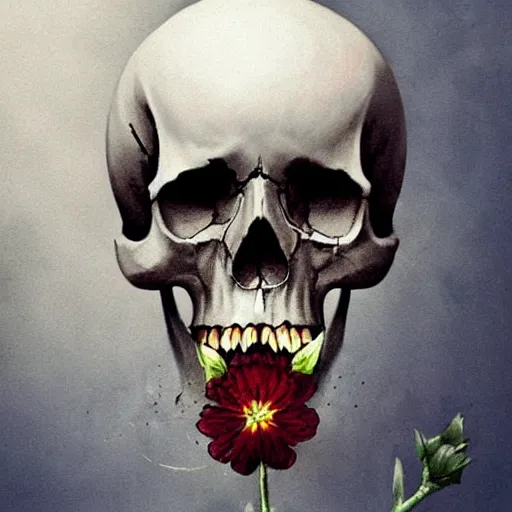 Prompt: a skull with a flower in the mouth,digital art,realistic,detailed,art by greg rutkowski