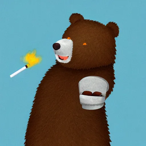 Image similar to a happy bear smoking a joint, photorealistic, 4 k