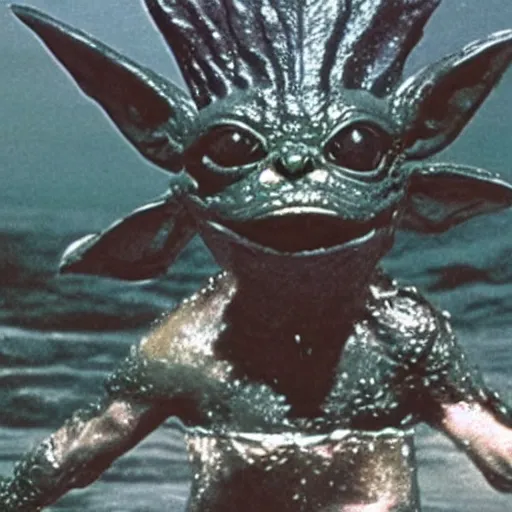 Image similar to a film still of gremlin coming out of water in star wars realistic, detailed