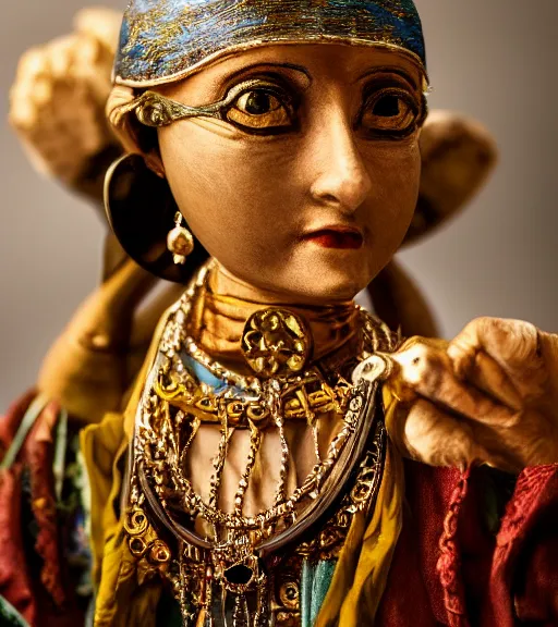 Image similar to close up portrait of a fortune teller automata, Nikon camera, 4k, National Geographic