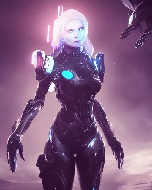 Image similar to perfect android girl on a mothership, warframe armor, beautiful face, scifi, futuristic, galaxy, nebula, raytracing, dreamy, long white hair, blue cyborg eyes, sharp focus, cinematic lighting, highly detailed, artstation, divine, by gauthier leblanc, kazuya takahashi, huifeng huang